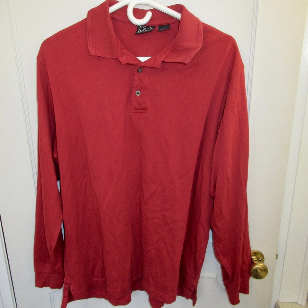 Jos A. Bank Traveller's Collection Long-Sleeve Red-Orange L Polo Sweater/Shirt